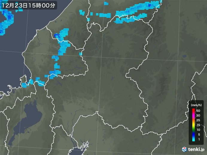 岐阜県の雨雲レーダー(2019年12月23日)