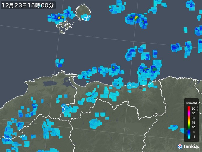 鳥取県の雨雲レーダー(2019年12月23日)