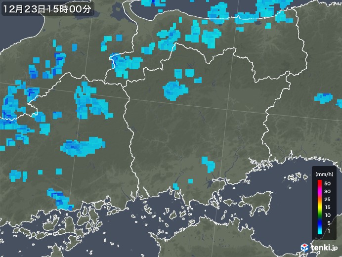 岡山県の雨雲レーダー(2019年12月23日)