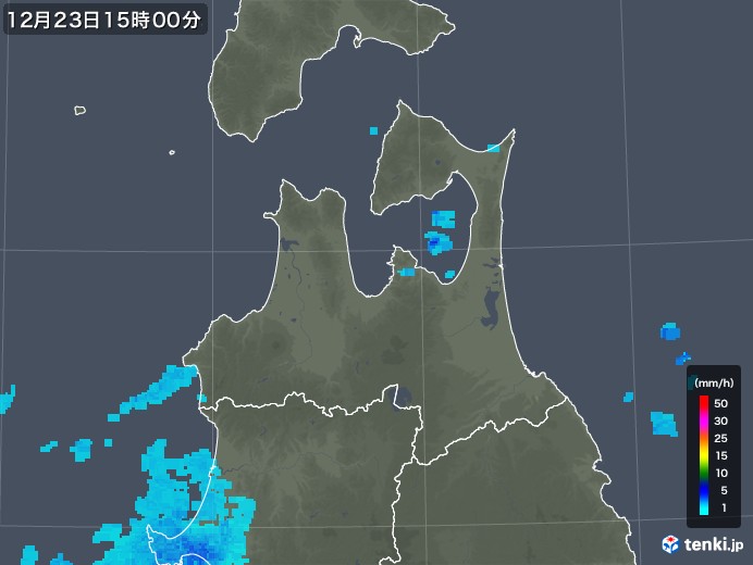 青森県の雨雲レーダー(2019年12月23日)