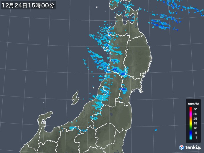 東北地方の雨雲レーダー(2019年12月24日)
