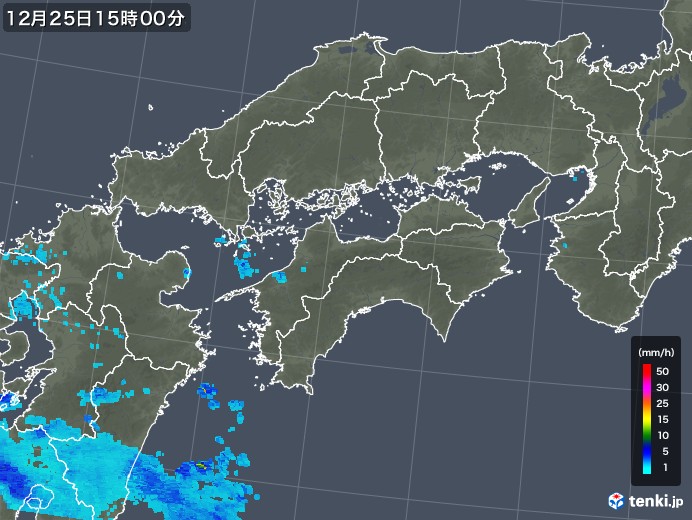 四国地方の雨雲レーダー(2019年12月25日)