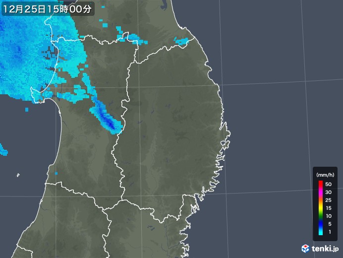 岩手県の雨雲レーダー(2019年12月25日)