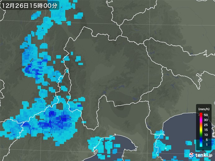 山梨県の雨雲レーダー(2019年12月26日)