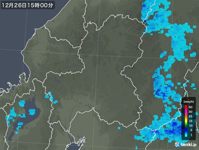 岐阜県の雨雲レーダー(2019年12月26日)