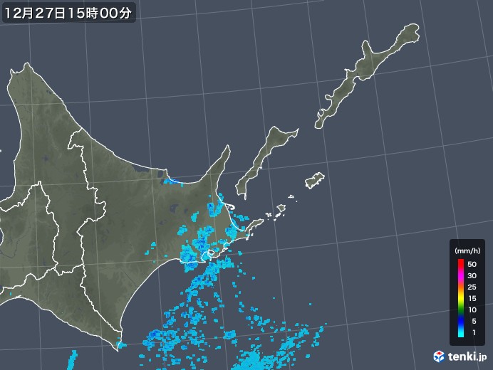 道東の雨雲レーダー(2019年12月27日)
