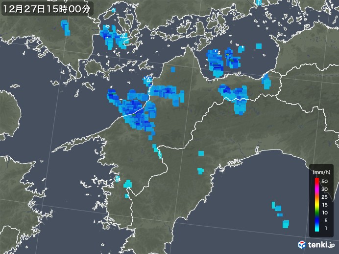 愛媛県の雨雲レーダー(2019年12月27日)