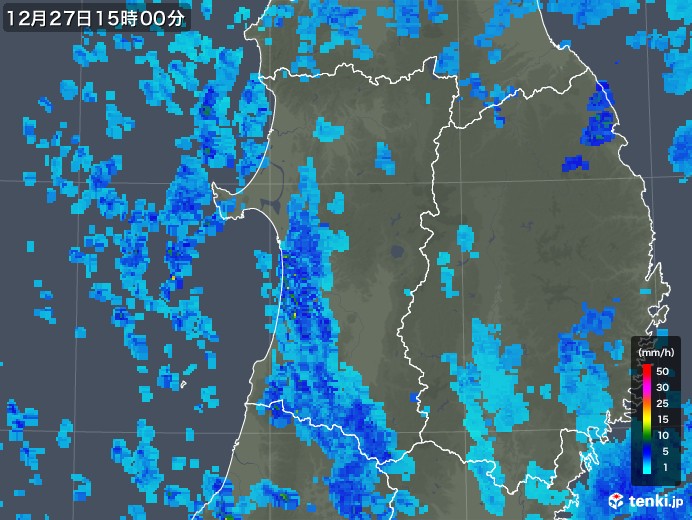 秋田県の雨雲レーダー(2019年12月27日)