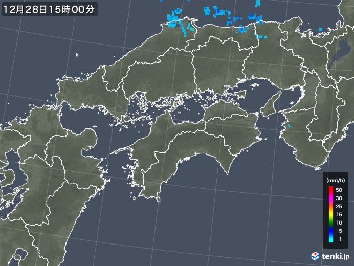 四国地方の雨雲レーダー(2019年12月28日)