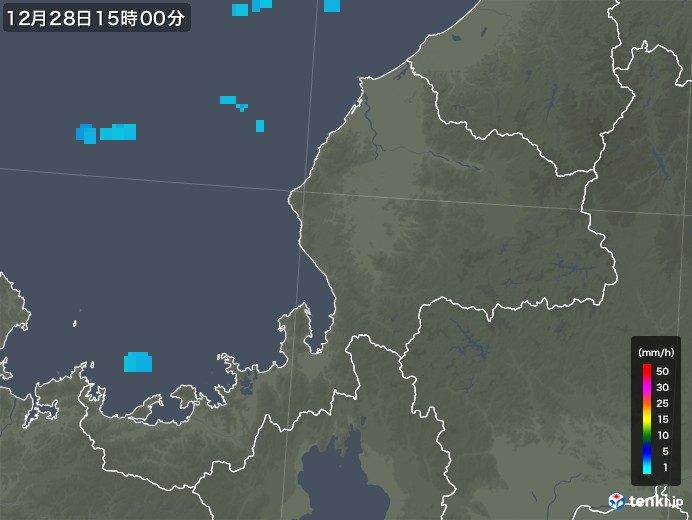 福井県の雨雲レーダー(2019年12月28日)