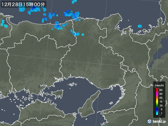 兵庫県の雨雲レーダー(2019年12月28日)
