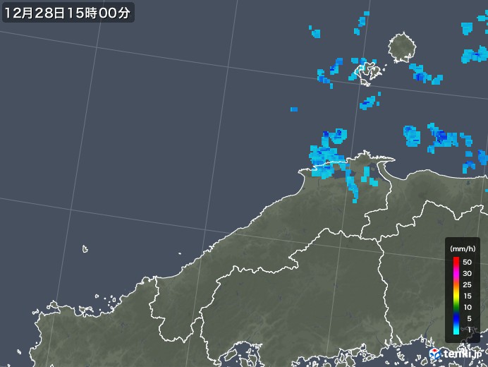 島根県の雨雲レーダー(2019年12月28日)