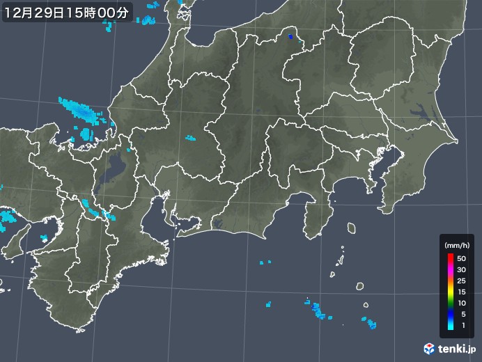 東海地方の雨雲レーダー(2019年12月29日)