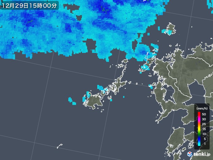 五島列島(長崎県)の雨雲レーダー(2019年12月29日)