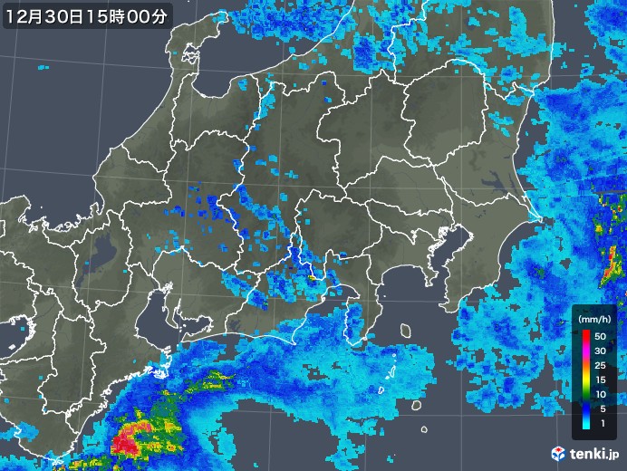 関東・甲信地方の雨雲レーダー(2019年12月30日)