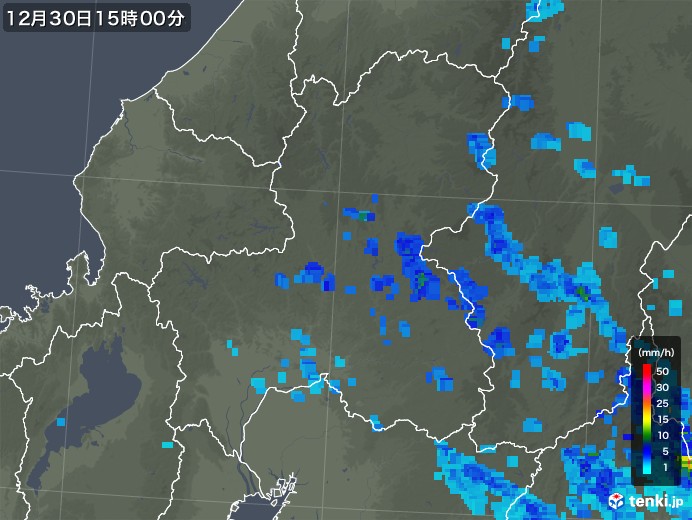 岐阜県の雨雲レーダー(2019年12月30日)