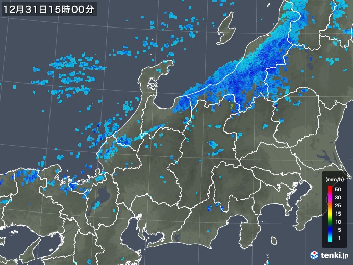北陸地方の雨雲レーダー(2019年12月31日)