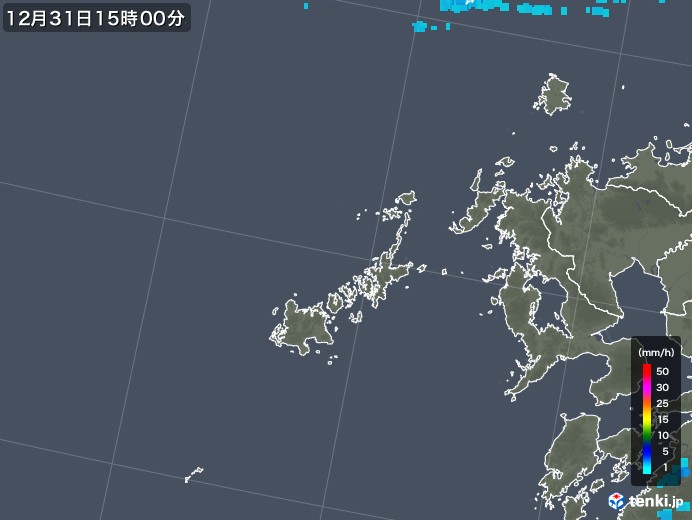 五島列島(長崎県)の雨雲レーダー(2019年12月31日)
