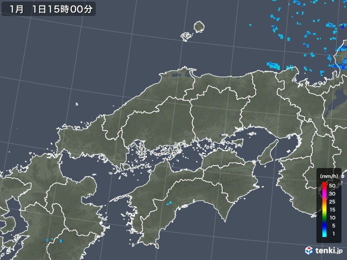 中国地方の雨雲レーダー(2020年01月01日)