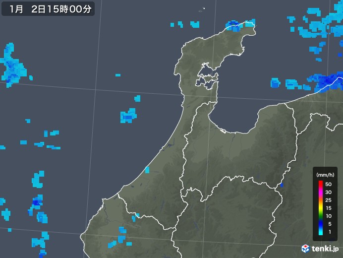 石川県の雨雲レーダー(2020年01月02日)