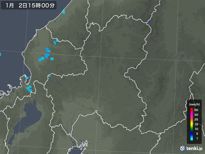 岐阜県の雨雲レーダー(2020年01月02日)