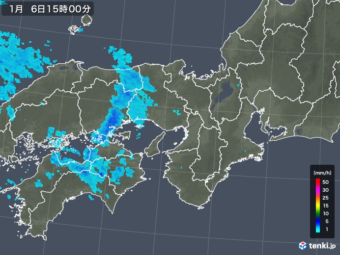 近畿地方の雨雲レーダー(2020年01月06日)