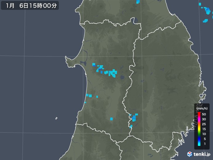 秋田県の雨雲レーダー(2020年01月06日)