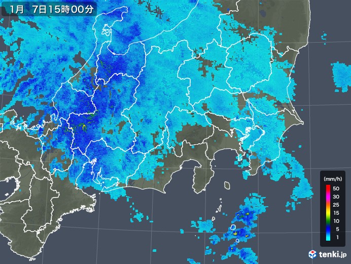 関東・甲信地方の雨雲レーダー(2020年01月07日)