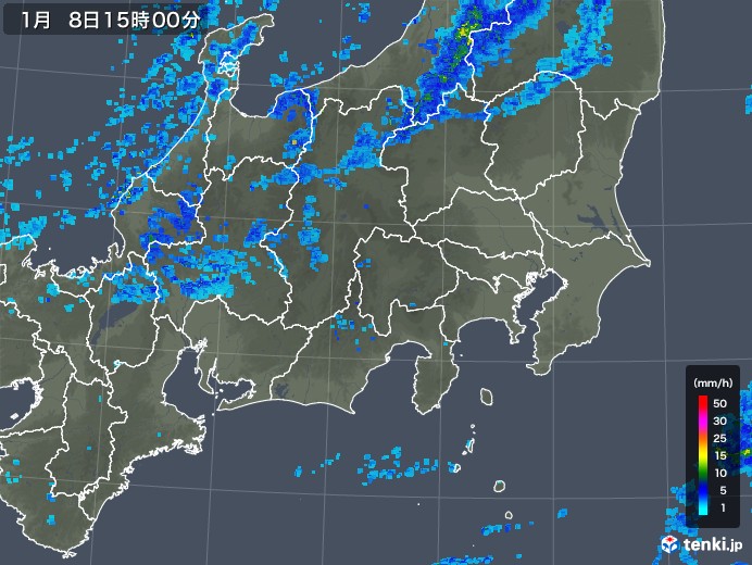 関東・甲信地方の雨雲レーダー(2020年01月08日)