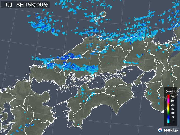 中国地方の雨雲レーダー(2020年01月08日)