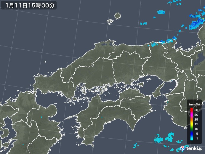 中国地方の雨雲レーダー(2020年01月11日)