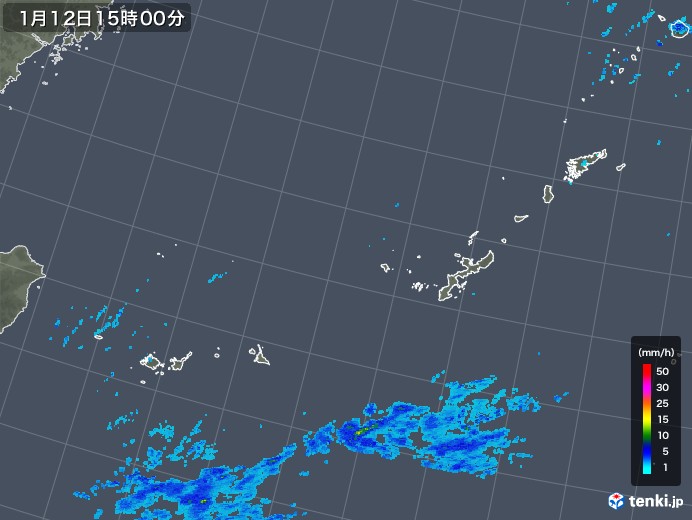 沖縄地方の雨雲レーダー(2020年01月12日)