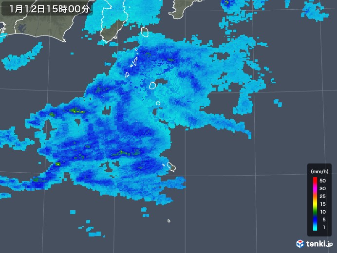 伊豆諸島(東京都)の雨雲レーダー(2020年01月12日)