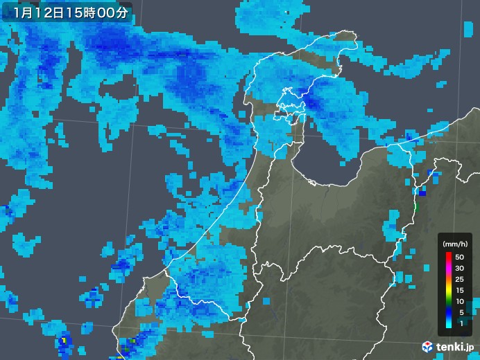 石川県の雨雲レーダー(2020年01月12日)