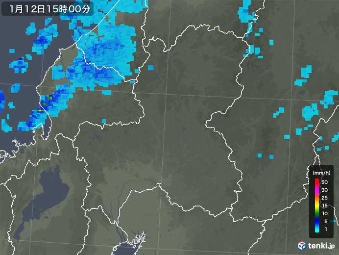 岐阜県の雨雲レーダー(2020年01月12日)