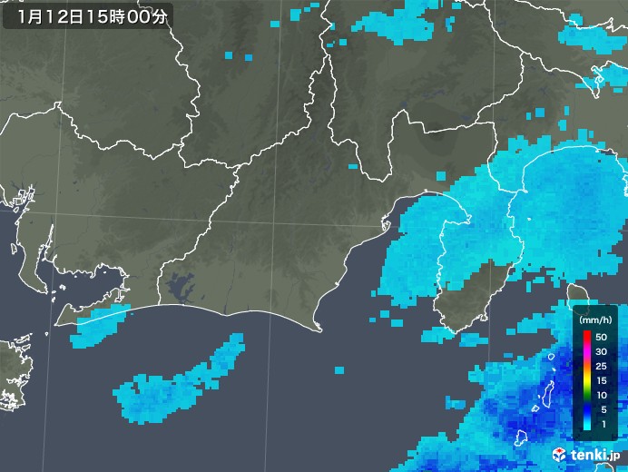 静岡県の雨雲レーダー(2020年01月12日)