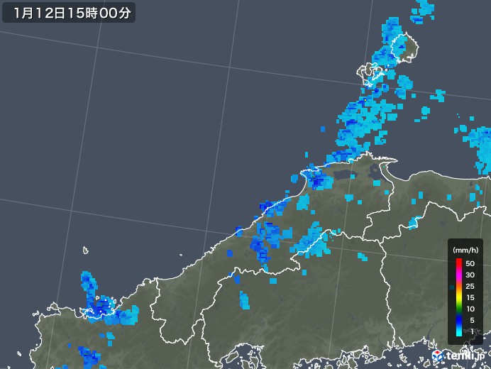 島根県の雨雲レーダー(2020年01月12日)