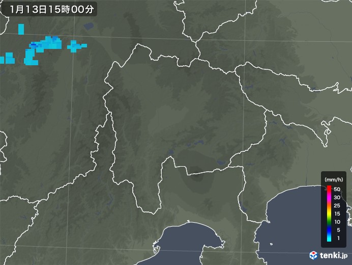山梨県の雨雲レーダー(2020年01月13日)