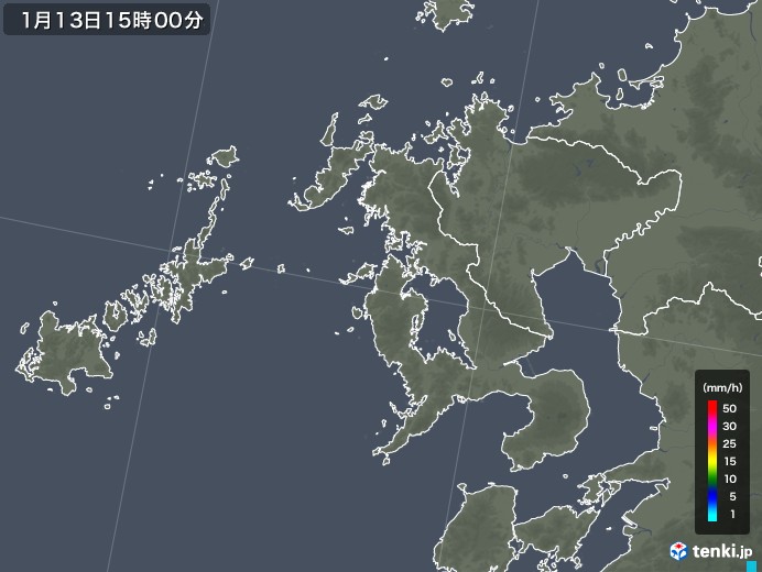 長崎県の雨雲レーダー(2020年01月13日)