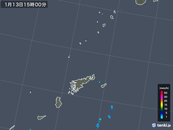 奄美諸島(鹿児島県)の雨雲レーダー(2020年01月13日)
