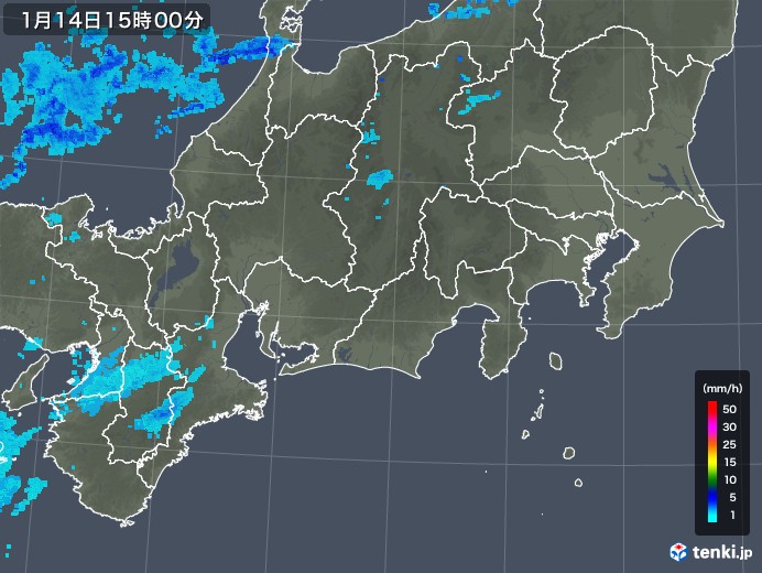 東海地方の雨雲レーダー(2020年01月14日)