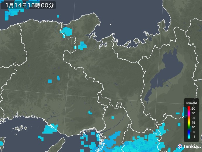 京都府の雨雲レーダー(2020年01月14日)