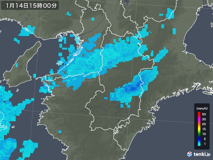 奈良県の雨雲レーダー(2020年01月14日)