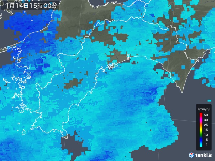高知県の雨雲レーダー(2020年01月14日)