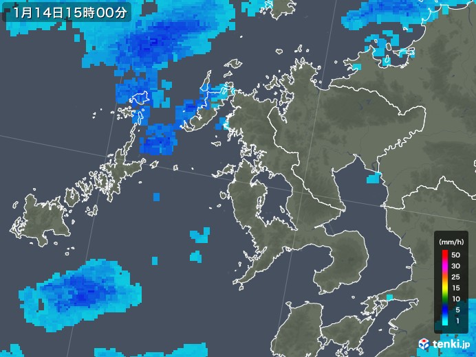 長崎県の雨雲レーダー(2020年01月14日)
