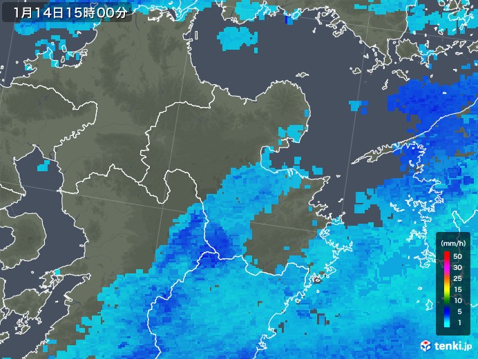 大分県の雨雲レーダー(2020年01月14日)