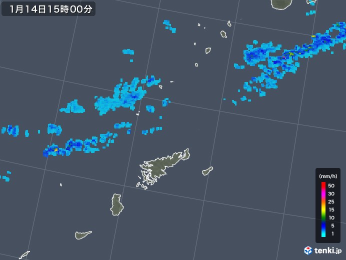 奄美諸島(鹿児島県)の雨雲レーダー(2020年01月14日)