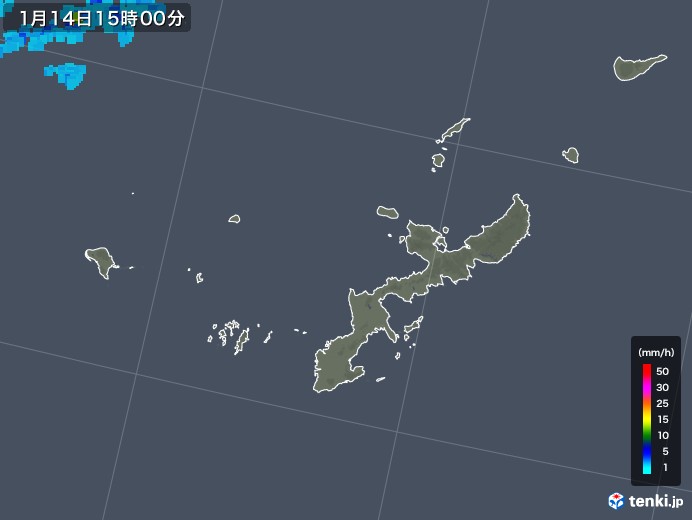 沖縄県の雨雲レーダー(2020年01月14日)