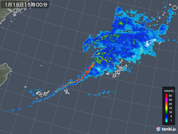 沖縄地方の雨雲レーダー(2020年01月16日)