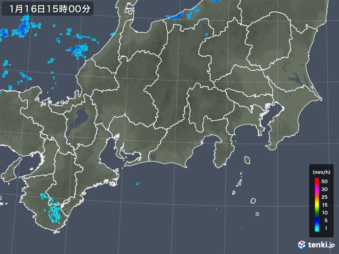 東海地方の雨雲レーダー(2020年01月16日)